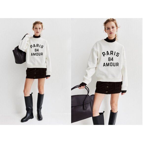 H&M Tops - H&M White Paris Amour Sweatshirt L